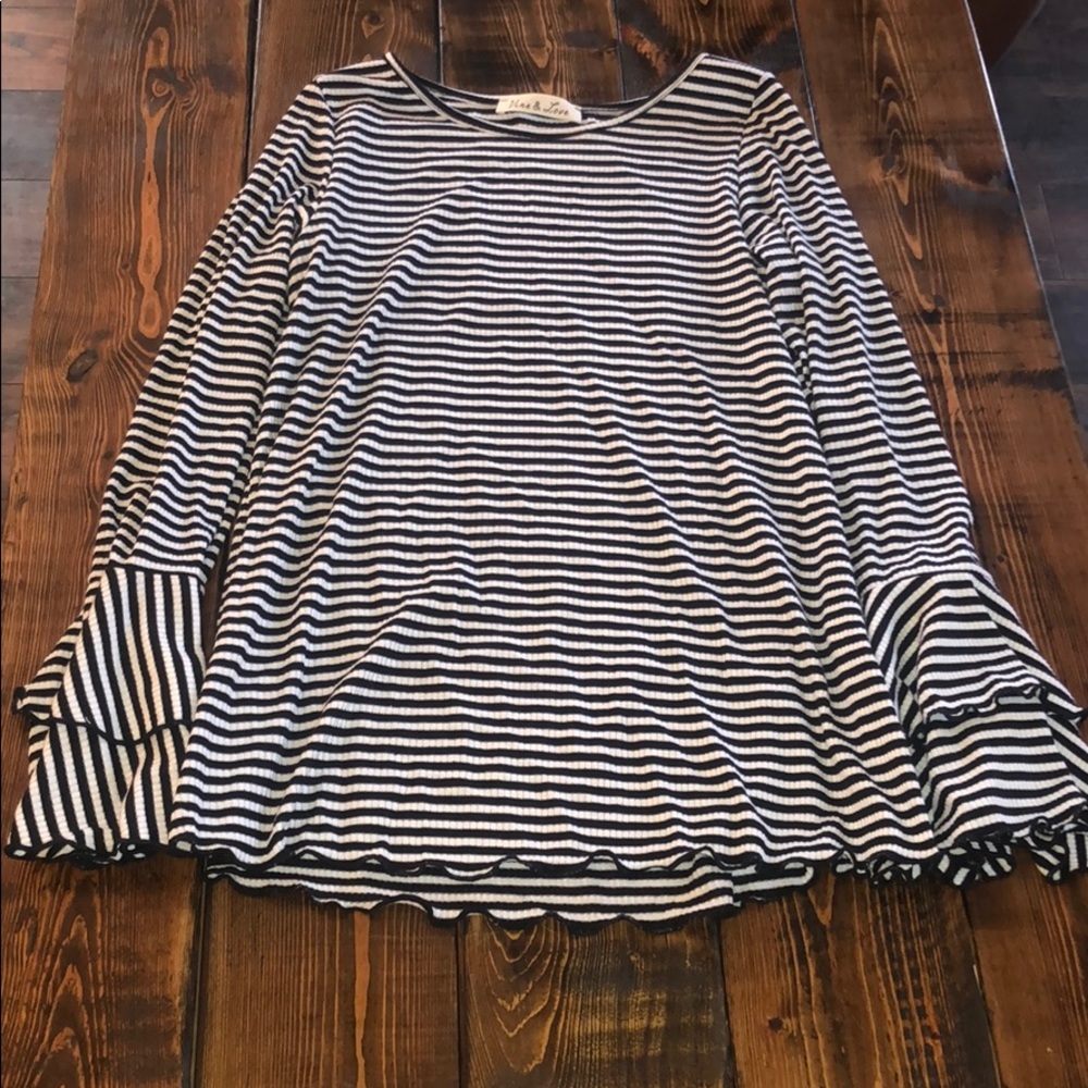 Vine & Love Bell Sleeve Striped Shirt